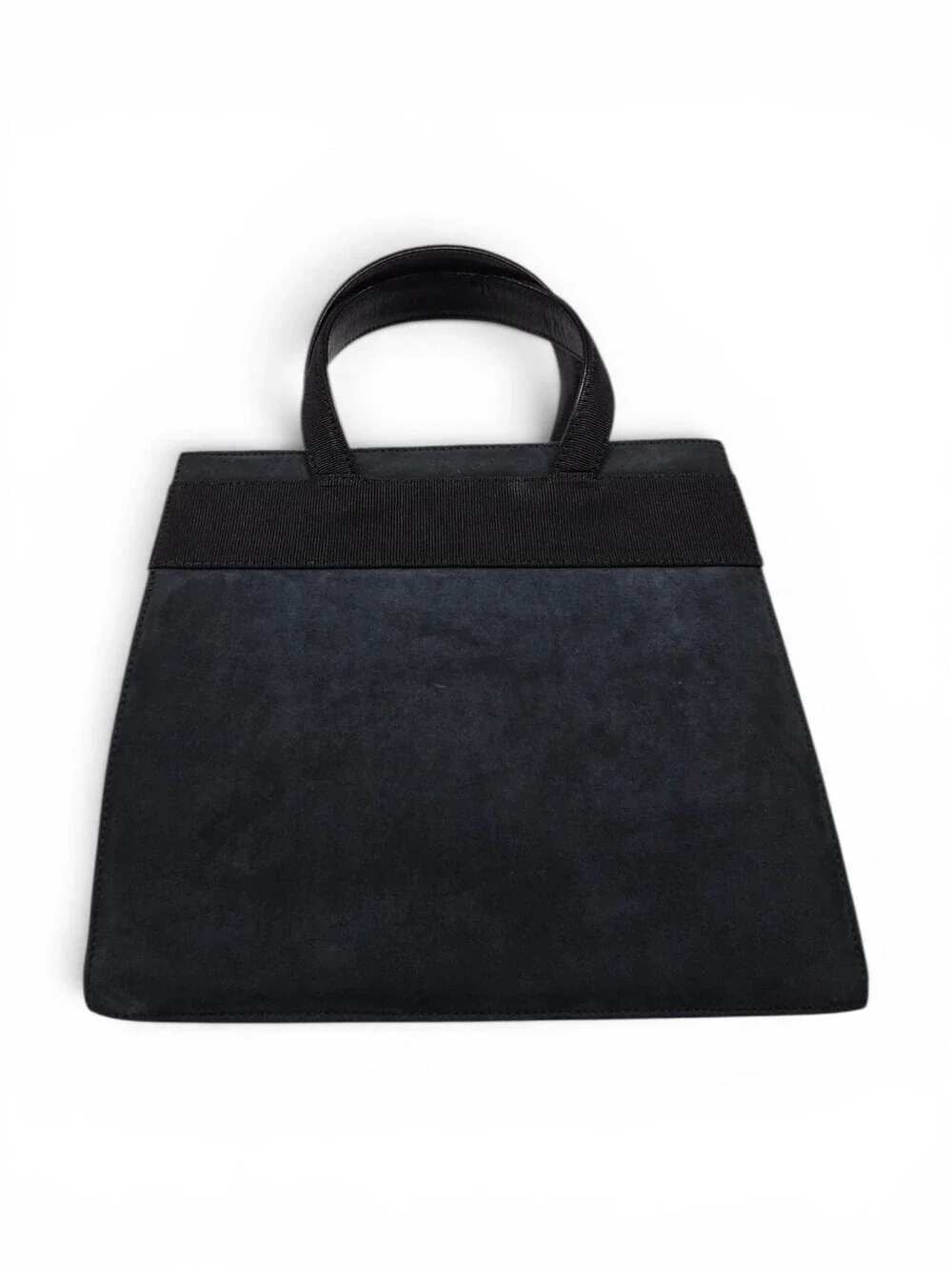 Salvatore Ferragamo Black Vara Bow Handbag In Navy Blue Suede And Gold